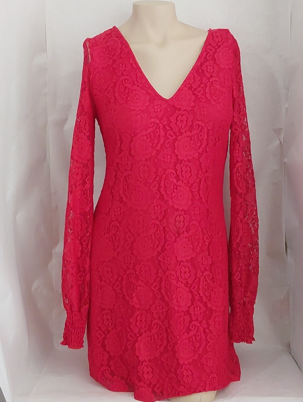 Wonderly Red Hot Lace V-Neck Long Sleeve Dress